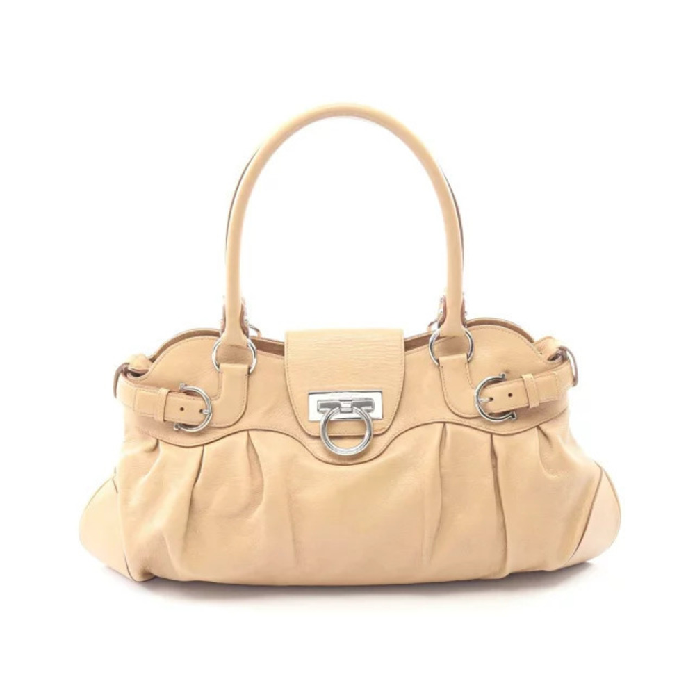 Salvatore Ferragamo Marissa Gancini Handbag Leather Beige Cream